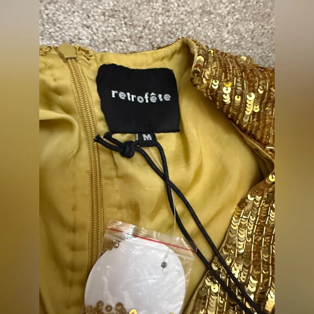 Retrofete Stacey Gold Sequin Beaded Long Sleeve Mini Dress - size S - Gorgeous - Picture 12 of 16